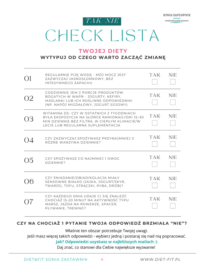 Check lista zdrowej diety autorstwa Soni Zastawnik z poradni dietetycznej Diet&Fit